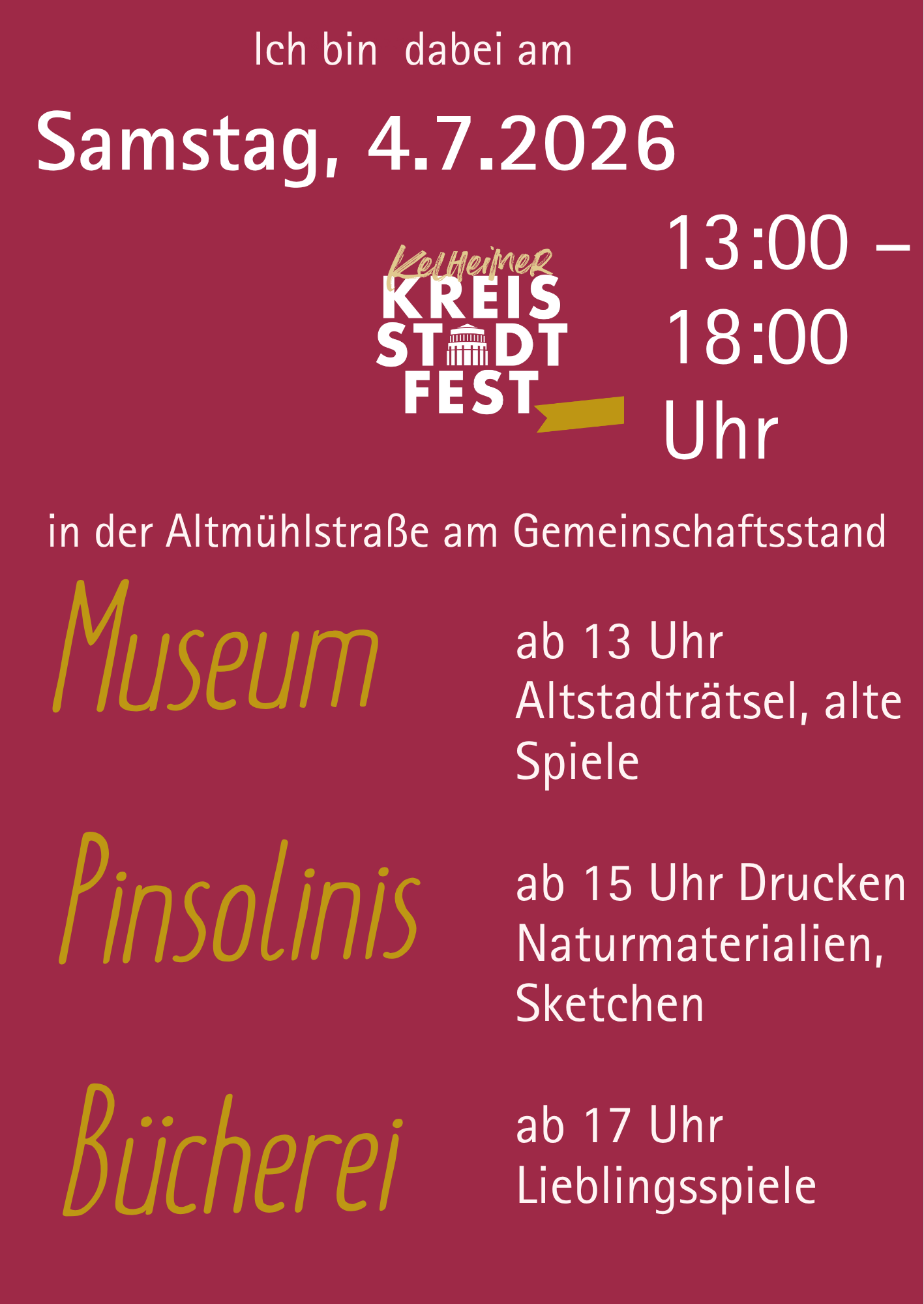 Kreisstadtfest Gemeinschaftsstand Museum Pinsolinis Bücherei